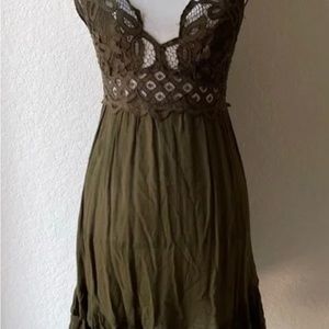 Free People; boho corset mini dress; size xs; army green